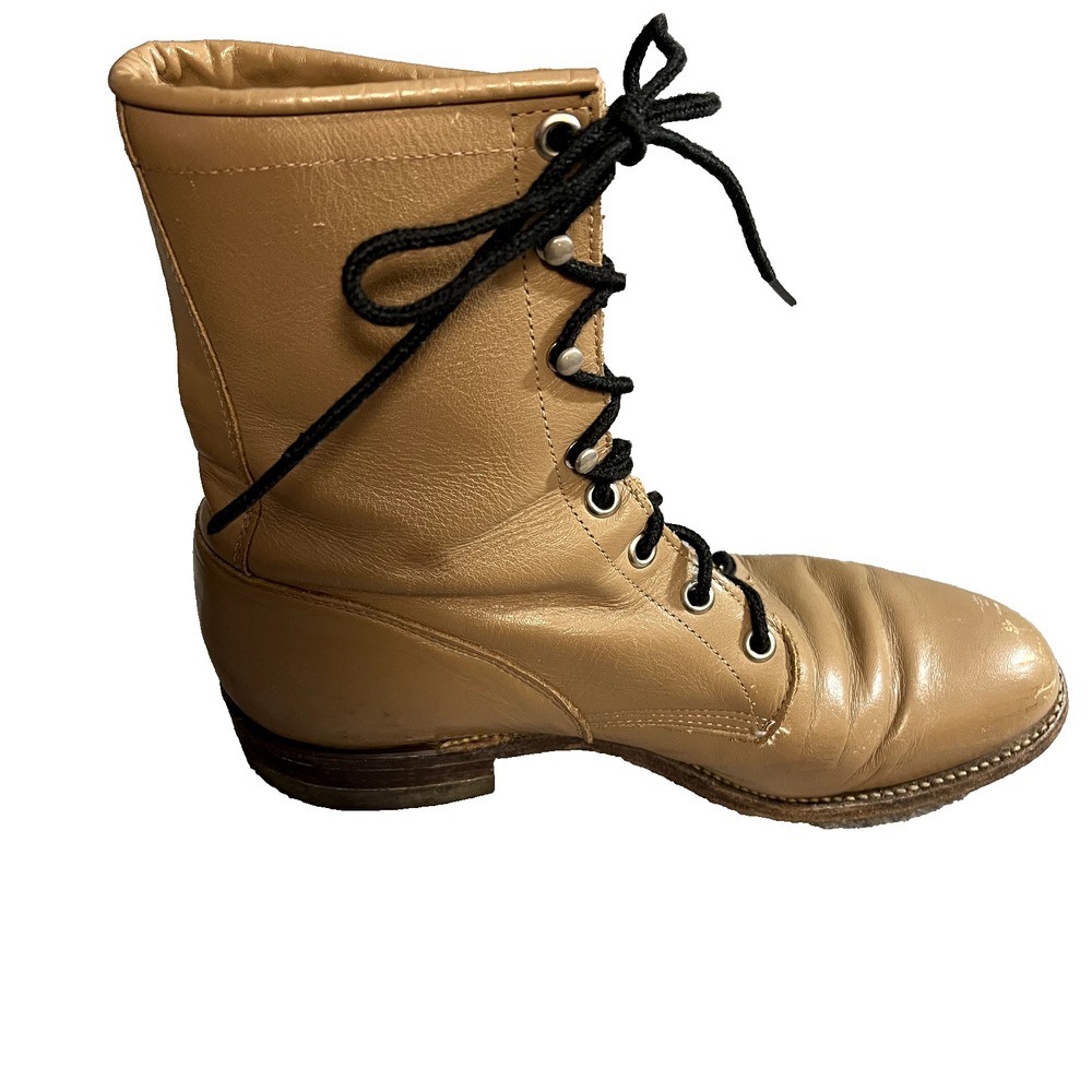 Women's JUSTIN Lace Up Roper Boots Tan Leather Size 7 - Picture 5 of 6